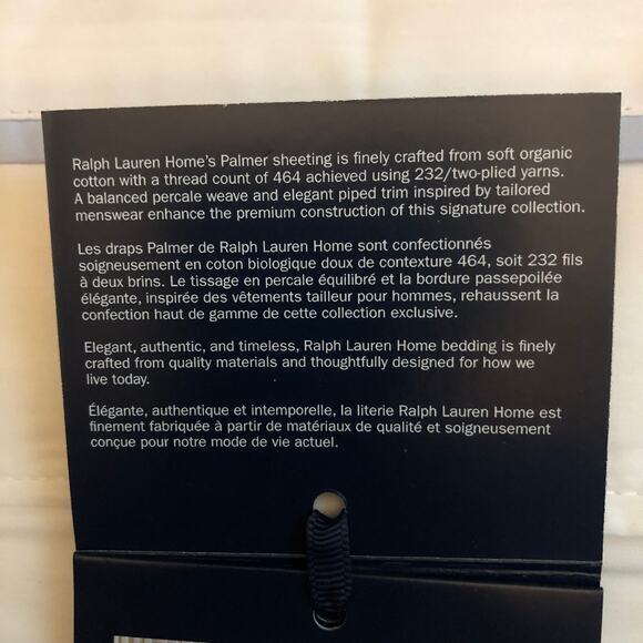 Ralph Lauren Organic Cotton Percale Palmer King Flat Sheet White Pale Sky Blue - Picture 5 of 10